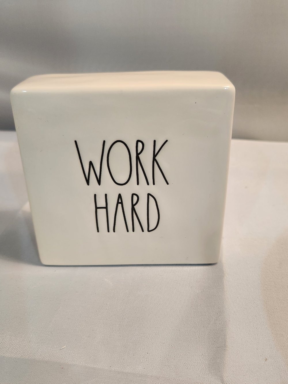 Rae Dunn White Ceramic Block "WORK HARD" and "STAY HUMBLE"